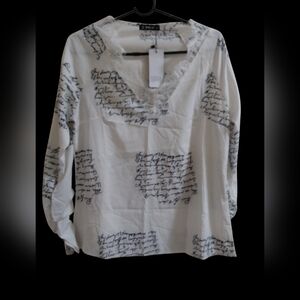 Elegant Script Print Long Sleeve Top